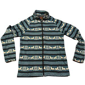 Trail Crest "Horses" ADULT Fleece Zip Up Hooded Sweatshirt Jacket Blue Med